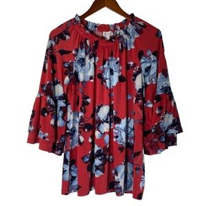 D & Co Women’s Paisley Blouse Sz Large Boho Chic Peasant Stretch Top Floral.